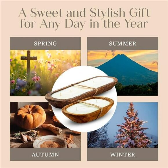 Vanilla Latte Soy Candle 3 Wick Wooden Dough Bowl Farmhouse Scented Decor - Picture 5 of 7